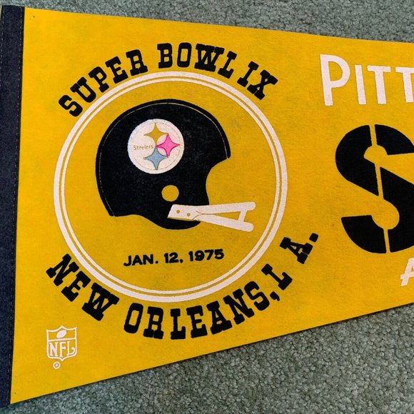 1975 Hi Grade! PITTSBURGH STEELERS SUPER BOWL Football 30” PENNANT SUPER BOWL IX - Picture 2 of 3